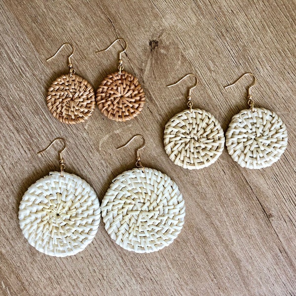 Boho Rattan Earrings / Rattan Circular Earrings / Rattan Earrings / Geometric Earrings / Boho Wicker Earrings / Dangle Rattan Earrings