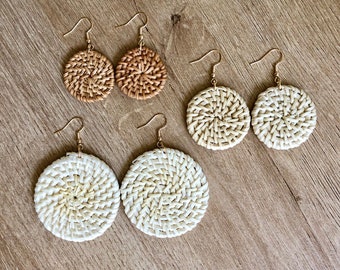 Boho Rattan Earrings / Rattan Circular Earrings / Rattan Earrings / Geometric Earrings / Boho Wicker Earrings / Dangle Rattan Earrings