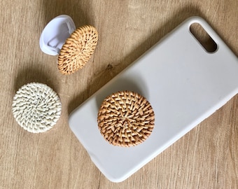 Rattan Phone Grip, Boho Phone Accessories, Phone Stand, Wicker Phone Accessory - 45mm