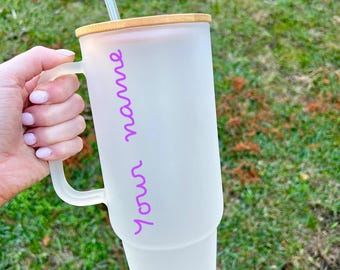 40oz glass custom island tumbler, islander vacation love tropical island cups, glass water bottle, personalized villa glass tumbler, water