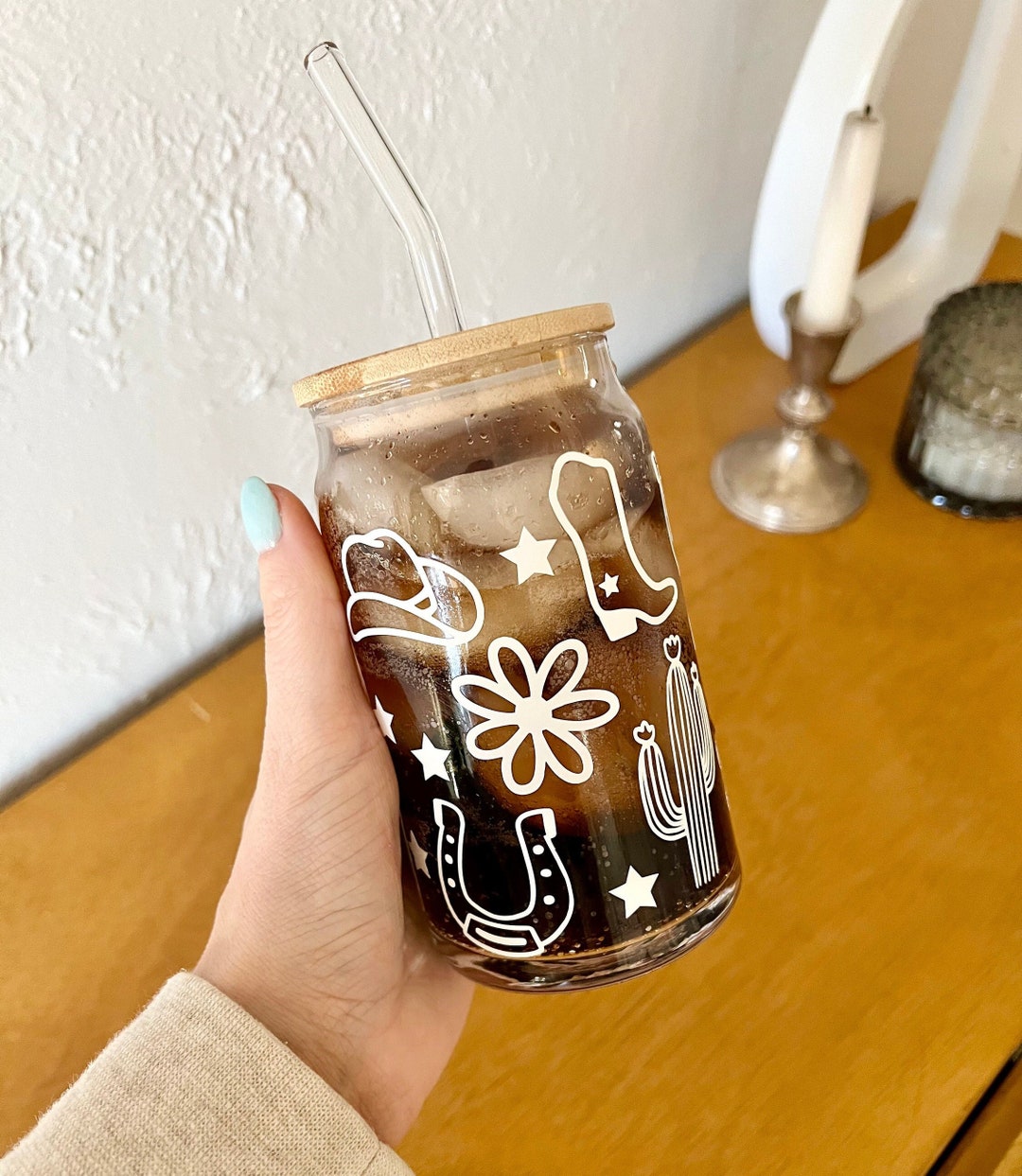 16 Oz Mason Jar Drinking Glasses With Handles  Set With Lids, Straws &  Brushes