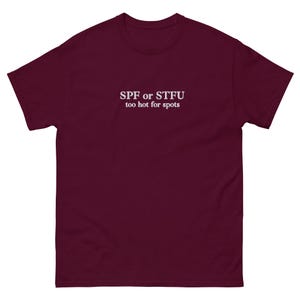 SPF eller STFU Roligt citat BRODERAT Mysig Unisex Överdimensionerad Unisex Klassisk T-shirt
