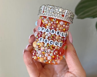 Personalized Bedazzled Rhinestone Charm Pill Bottle, Funny Mental Health Gift, Bling Happy Pills Bottle