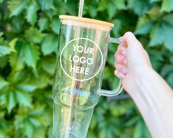 40oz Glass Tumbler Custom Logo, Personalized with Logo Glass Cups, Glass Tumbler, 40oz Tumblers, Glassware, Glass Cup, coffee mug, gift