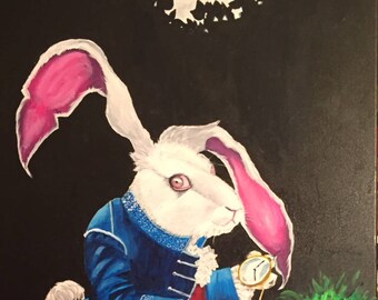 white rabbit original acrylic painting