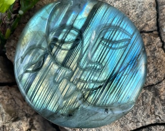 Beautiful Flashy Labradorite Sun/Moon Face Figurine  from Madagascar