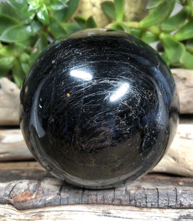 Beautiful Malagasy Black Tourmaline Sphere with Pink Tourmaline Inclusions from Madagascar