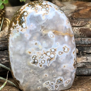 Soothing Ocean Jasper Free Form from Madagascar, with Shimmering Druzy Pockets