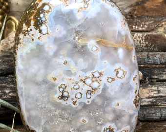 Beruhigender Ozean Jaspis aus Madagaskar, mit schimmernden Druzy Taschen