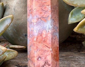 Beautiful Cotton Candy Banded Agate Tower from Chihuahua, Mexico with Natural Druzy