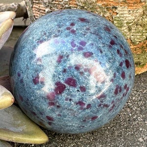 Fluorescent Ruby in Kyanite Sphere from India
