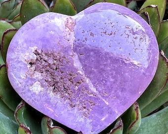 Pink Aragonite & Hematite Heart Crystal: Emotional Healing Stone