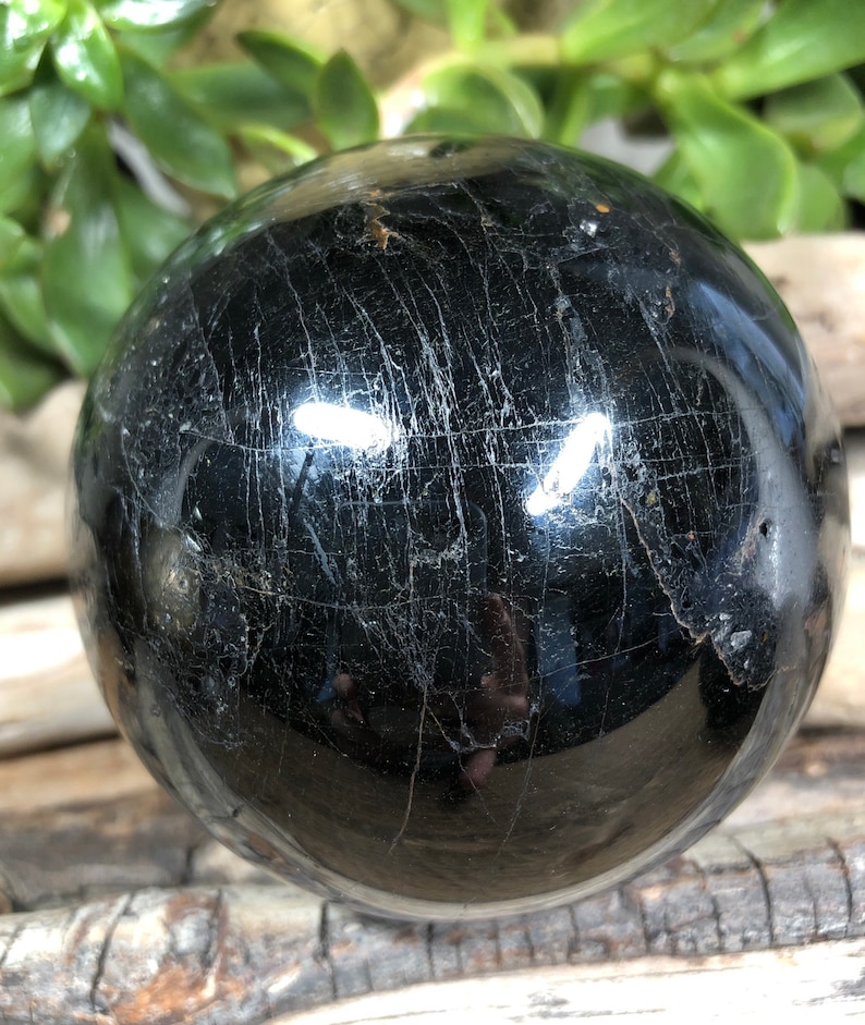 Beautiful Malagasy Black Tourmaline Sphere with Pink Tourmaline Inclusions from Madagascar