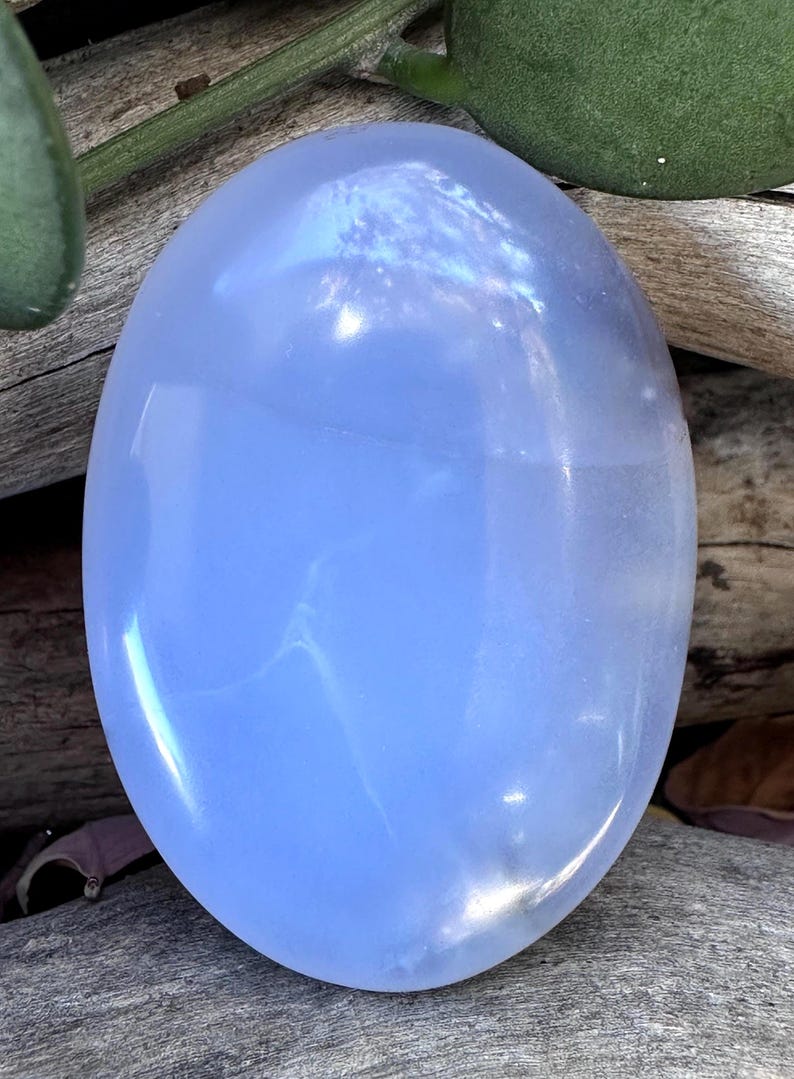 Soothing Blue Chalcedony Palmstone from China image 2