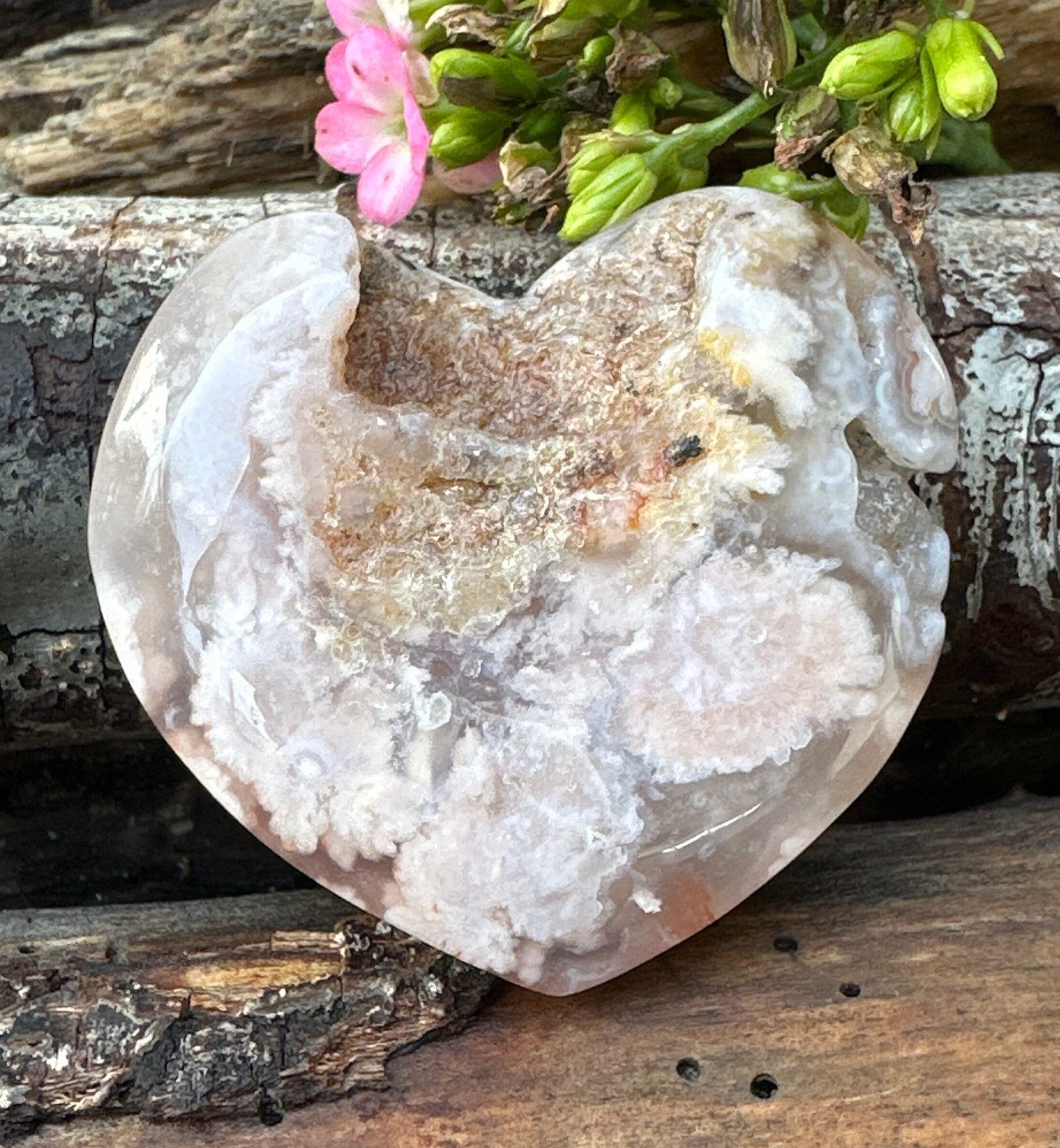 Transformational Polished Flower Agate Heart from Madagascar