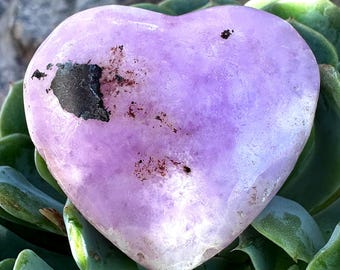 Pink Aragonite & Hematite Heart: Emotional Healing Crystal