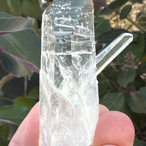 Enchanting  Water Clear Lemurian Quartz Crystal Point  from Boyaca, Columbia with Small Manifestation Crystal