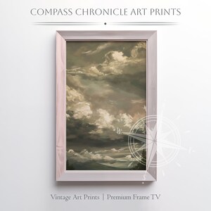 Vintage wolkolieverfschilderij: Moody Sky afdrukbare kunst (digitale download)