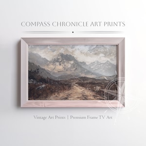 Peinture à l&#39;huile de montagne brumeuse : impression d&#39;art de paysage vintage (téléchargement numérique)