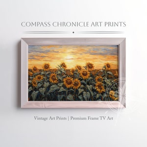 Sunflower Field Oil Painting Print: Vintage Rustic Cottage Decor (Digital Download)
