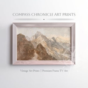 Peinture à l&#39;huile vintage montagne : art du paysage neutre (téléchargement numérique)