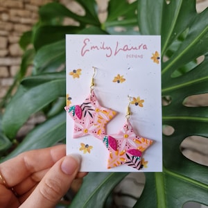 Pink Daisy Flower Earrings, Polymer clay statement earrings, hand painted polymer clay earrings, polymer clay earrings, statement earrings image 4