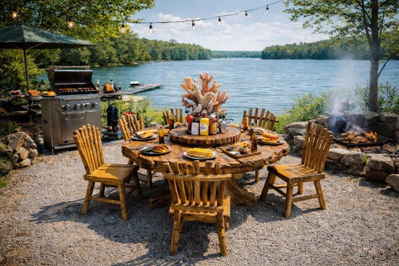 Handcrafted Solid Teak Dining Set with Lazy Susan – Rare Statement Table, Indoor or Outdoor