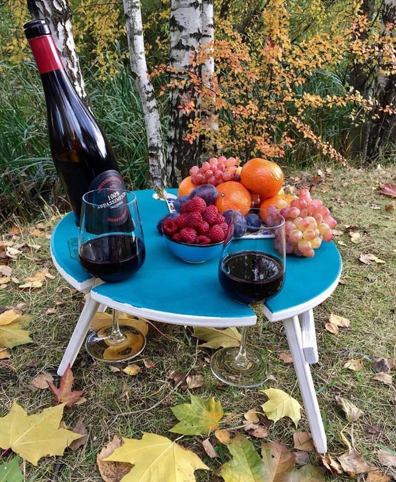 Wine Table Picnic Outdoor Park Beach Furniture Glasses Bottle Etsy
