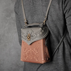 Sac à dos bohème en cuir, sac à dos en cuir pour femmes, sac à dos en cuir beige + gris, sac à dos en cuir gaufré, sac à dos pour femmes, sac à dos unique