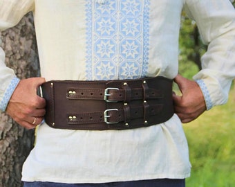 Cinturón doble de cuero vikingo, cinturón corsé de cuero medieval, cinturón de cintura ancha, regalo 3er aniversario para hombres, regalo vikingo, regalo perfecto para papá