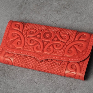 Red leather wallet, women&#39;s wallet, red leather wallet, gift for women, travel leather wallet, travel document holder, feminine wallet