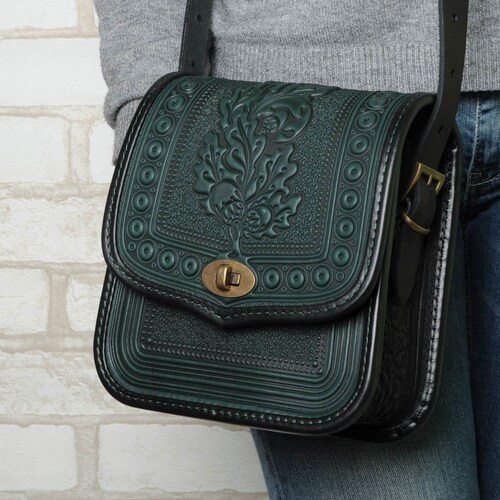 Green Leather Crossbody Bag for Women Circle Handbag Purse Etsy