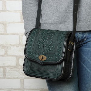 Embossed leather satchel discount