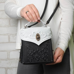 Embossed Leather Backpack: Black & White Boho Rucksack