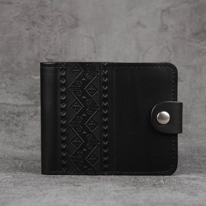 Black leather wallet mens, black pocket wallet, small men's wallet, black wallet for him, genuine leather wallet, pocket wallet image 2