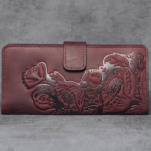 Cartera de cuero morado, Cartera de cuero suave, Cartera con bolsillo para monedas, Cartera larga para mujer, Cartera de grano completo, Cartera de mano, Cartera de mujer
