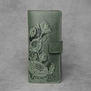 Portefeuille en cuir vert, portefeuille en cuir souple, portefeuille avec poche à monnaie, long portefeuille pour femme, pochette, portefeuille pour femme