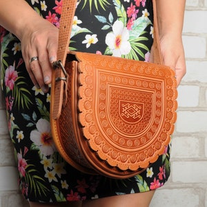 Minimalist leather bag, Bright orange leather crossbody bag, Luxury embossed bag, Genuine leather purse, Lady everyday bag, Ethnic purse