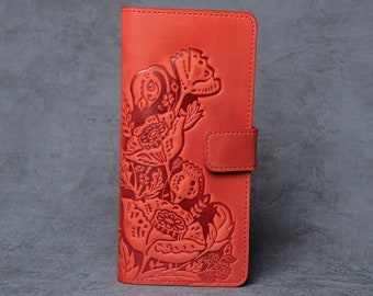 Cartera de piel roja, cartera de piel suave, cartera con monedero, cartera larga para mujer, cartera de grano completo, cartera de mano, cartera de mujer