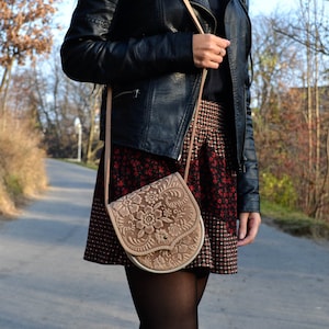 Embossed Leather Mini Purse: Hot Tooled Floral Shoulder Bag
