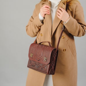 Sac cartable en cuir marron, porte-documents marron, sac en cuir véritable, sac en cuir gaufré, sac à bandoulière, sac à bandoulière, sac spacieux