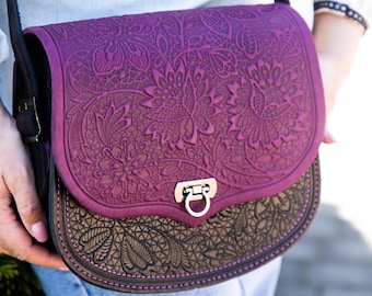 Purple/black Crossbody Bag, Purple Shoulder Bag, Bag With