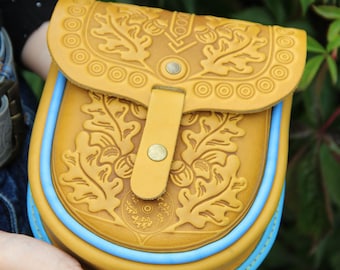 Embossed Leather Mini Purse: Yellow & Blue Shoulder Bag