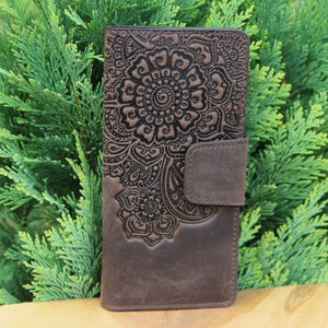 Cartera de cuero marrón oscuro, billetera de cuero suave, billetera larga para mujer, billetera con bolsillo para monedas, billetera de grano completo, billetera de embrague, billetera para mujer