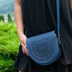 Blue Ethnic Purse, Messenger Bag, Hot Tooled Bag, Genuine Leather Bag ...