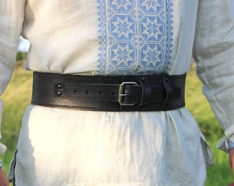 Schwarzer breiter Leder-Corsage-Gürtel, breiter echter Ledergürtel für Männer, Leder-Cosplay-Gürtel, athletischer Gürtel für Rückenstütze [12 cm (4.7')]