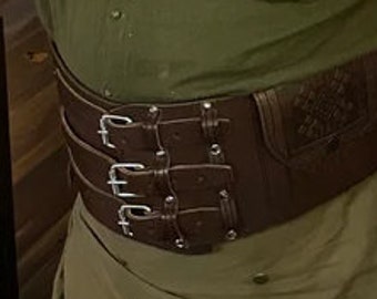 メンズ ワイドレザーコルセットベルト：ルネッサンス コスプレ キドニーベルト