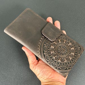 Brown Leather Mandala Wallet: Soft Full Grain Clutch
