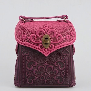 Embossed Leather Mini Backpack: Bohemian Rucksack, Handmade City Bag