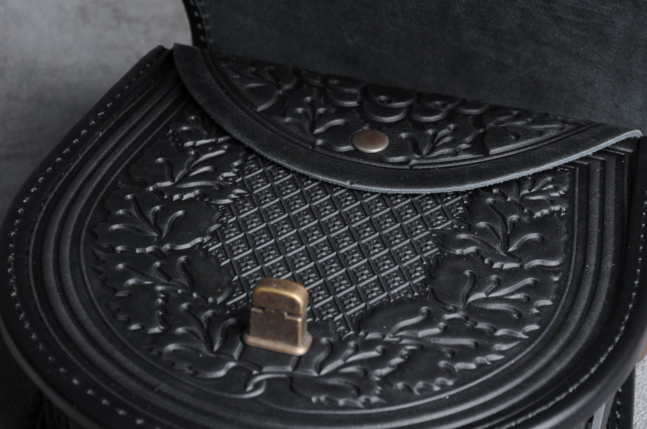 Black Bag With Metal Round Leather Bag Embossed Bag Black Etsy